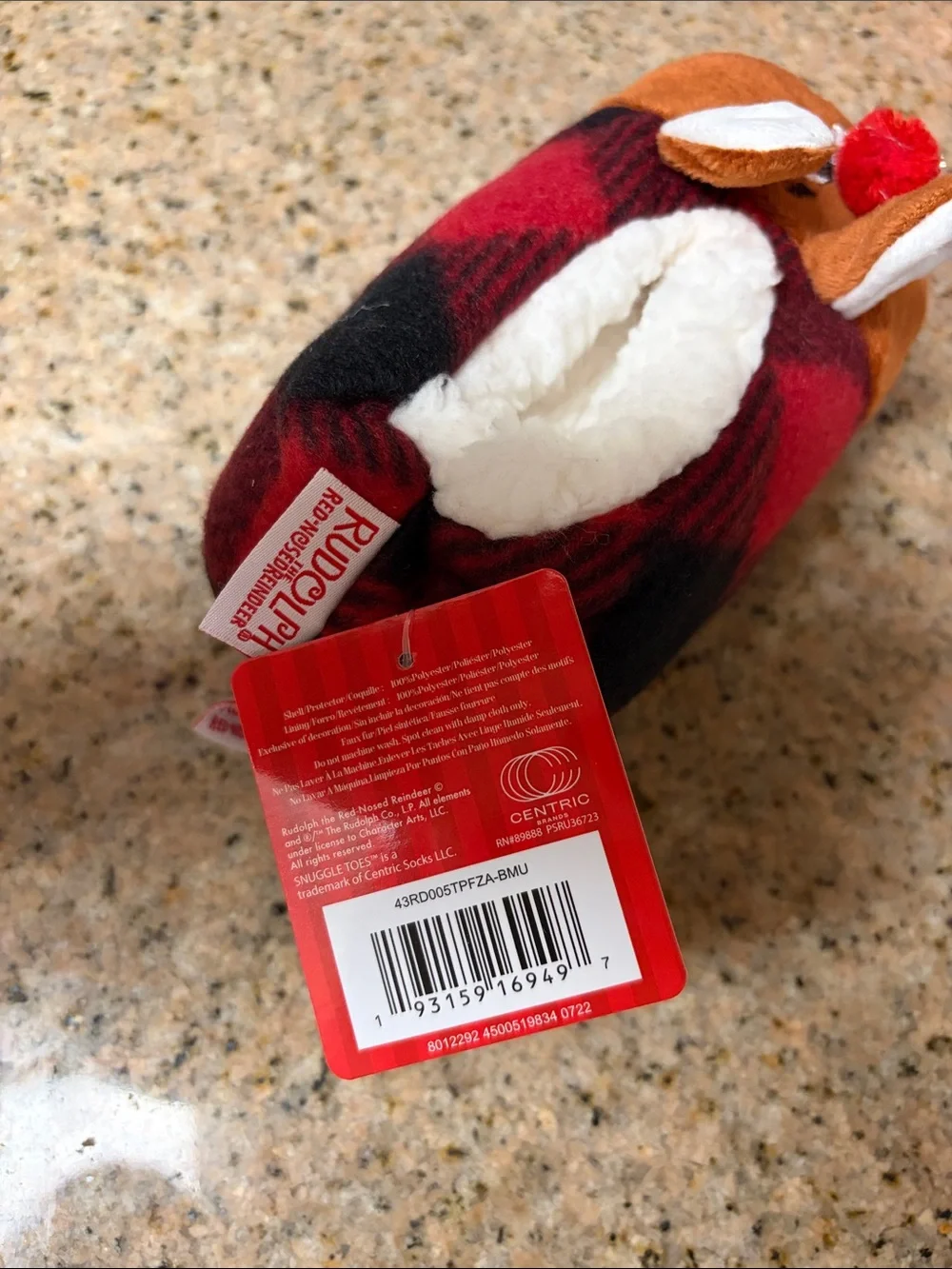 Kids Plush Rudolph the Red Nose Reindeer Slippers - Red Plaid